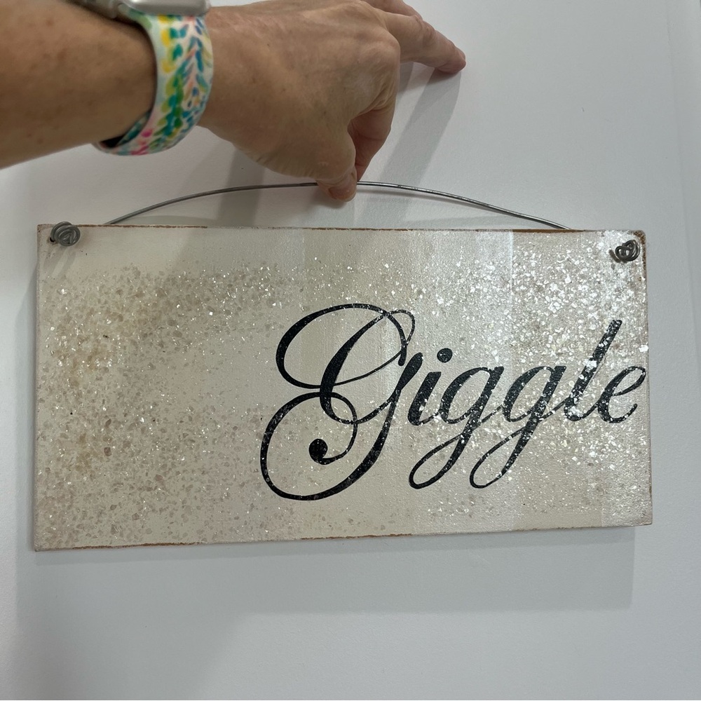 Giggle Cream Wall Sign with Black Script and glitter